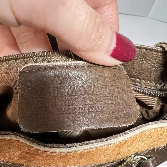 Maurizio Taiuti Italy Pony Calf Fur Brown Leather Crossbody Purse / Bag - Picture 13 of 14